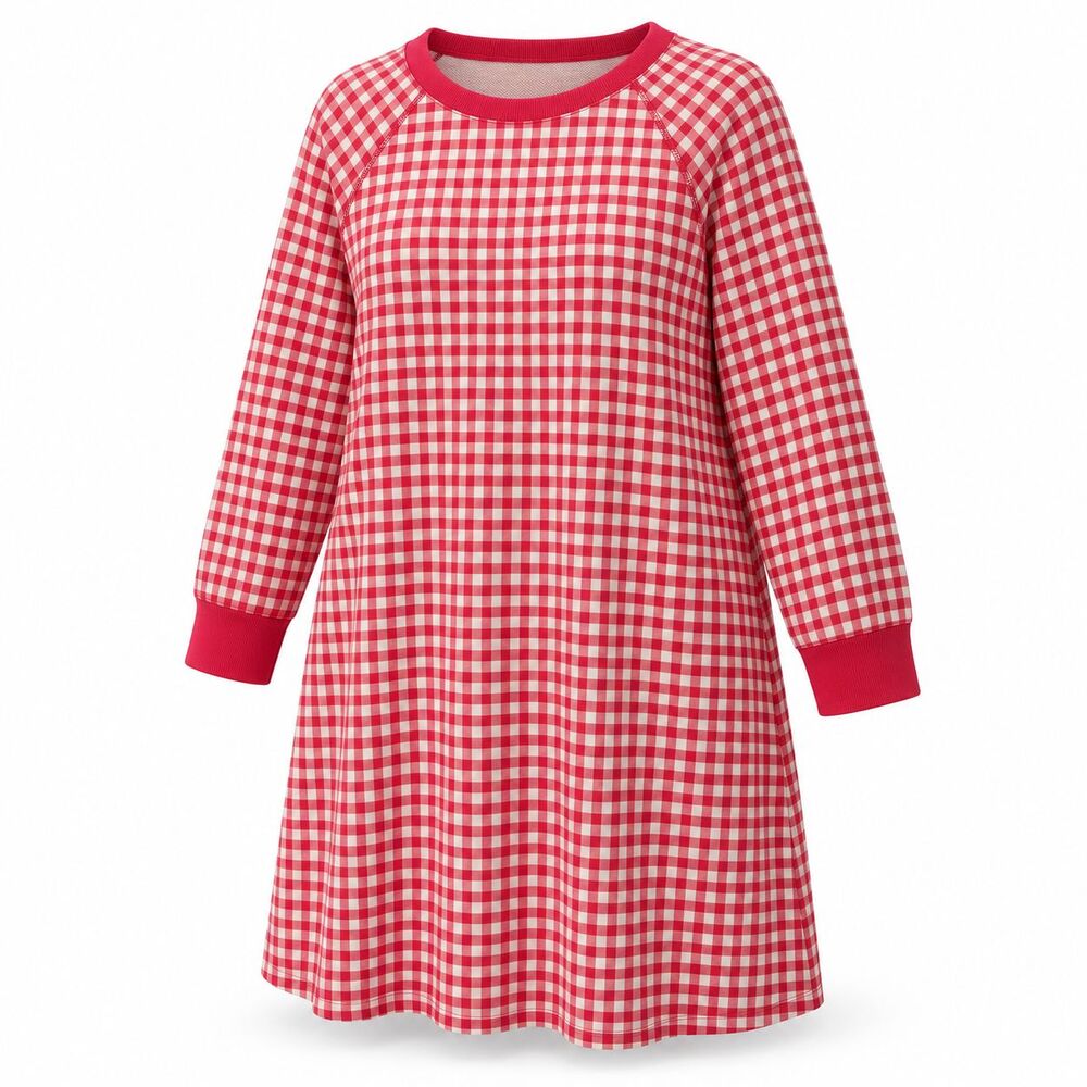 Draper James Natalie Gingham French Terry Sweatshirt Dress Womens 2x Pink White